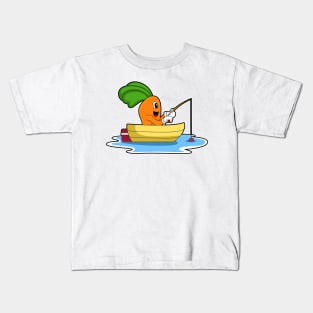 Carrot in Boat at Fishing with Fishing rod Kids T-Shirt